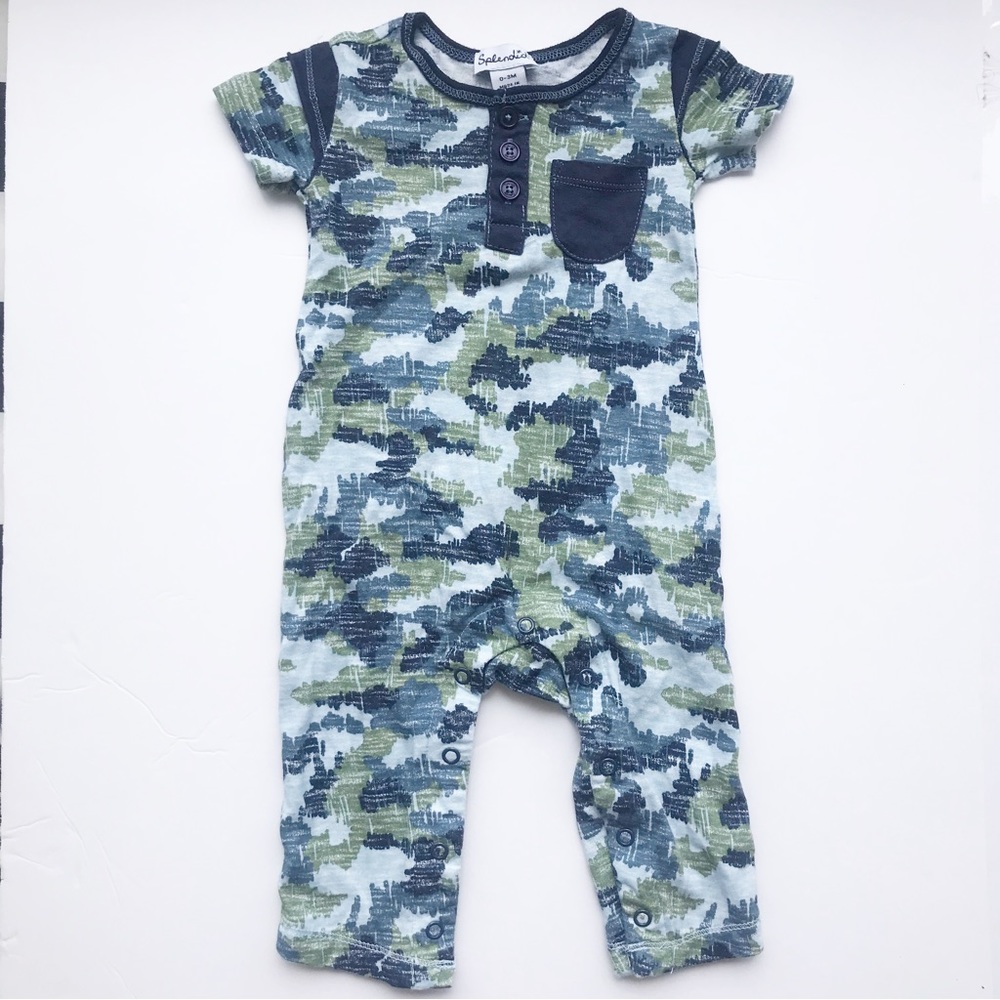 SPLENDID Blue Camo Romper 0/3